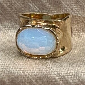 Opalite 925 Gold Vermeil Israel Lustrous Gold Ring Iridescent Gemstone Size 7